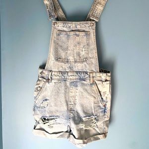 NWT Divided H&M Distressed Denim Overall Shorts